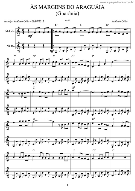 Partitura da música Às Margens Do Araguáia