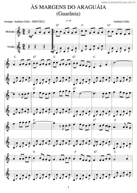 Partitura da música Às Margens Do Araguáia