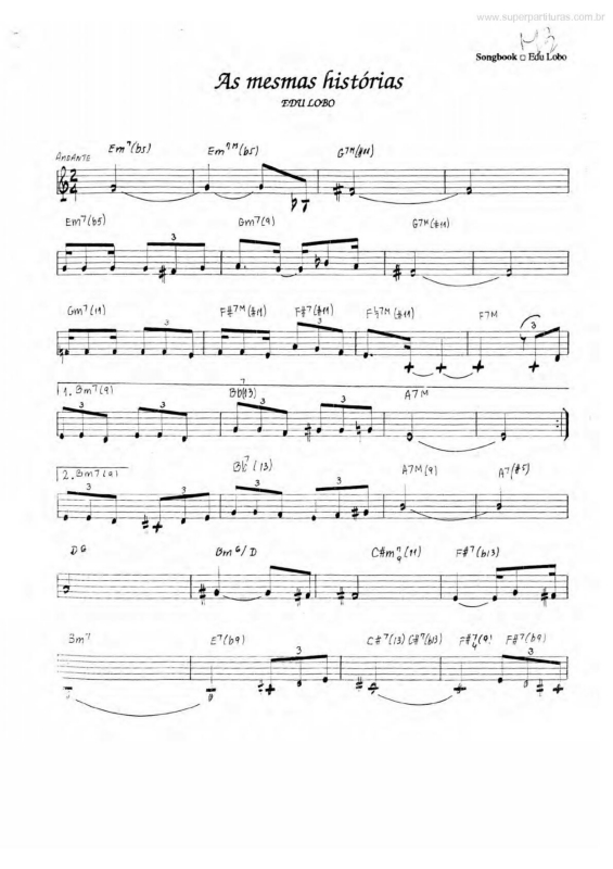 Partitura da música As Mesmas Histórias