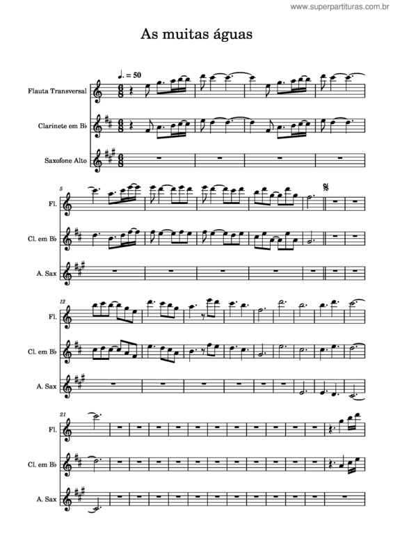 Partitura da música As Muitas Águas