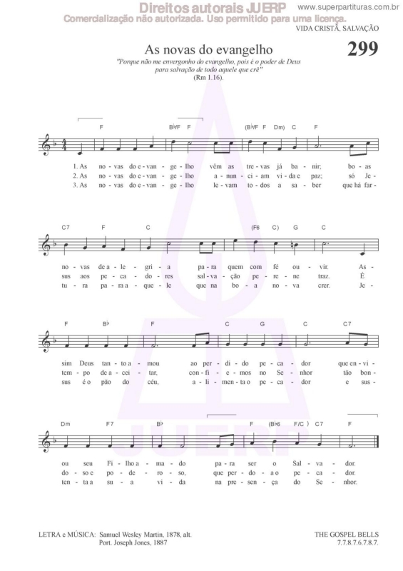 Partitura da música As Novas Do Evangelho - 299 HCC