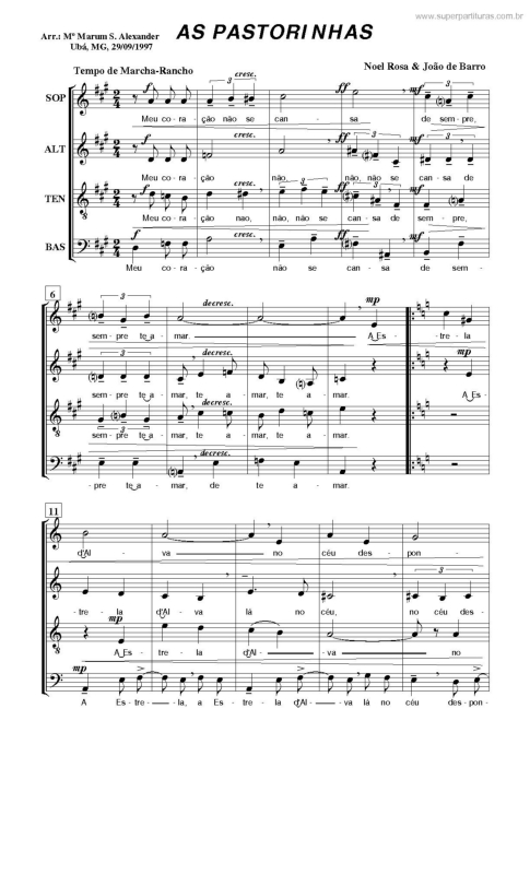 Partitura da música As Pastorinhas v.2