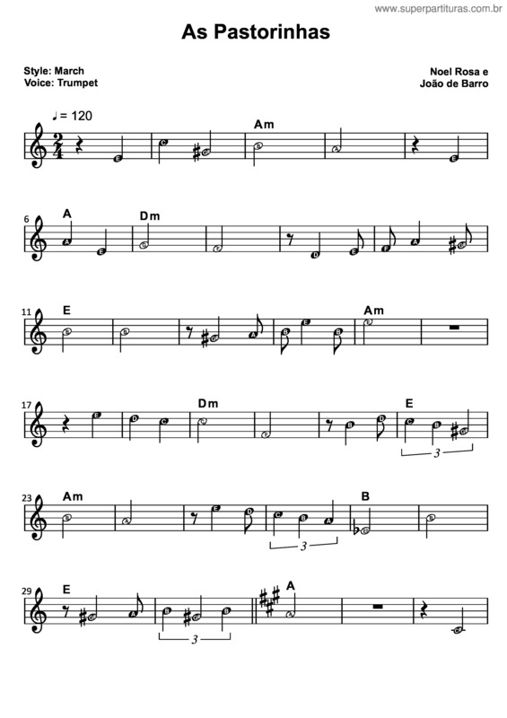 Partitura da música As Pastorinhas v.6