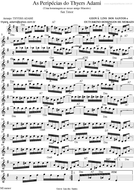 Partitura da música As Peripécias do Thyers Adami v.6