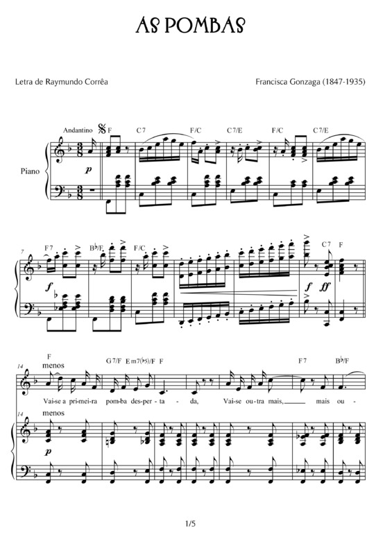 Partitura da música As Pombas