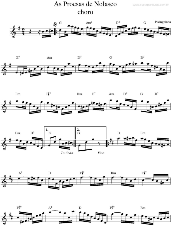 Partitura da música As Proesas de Nolasco