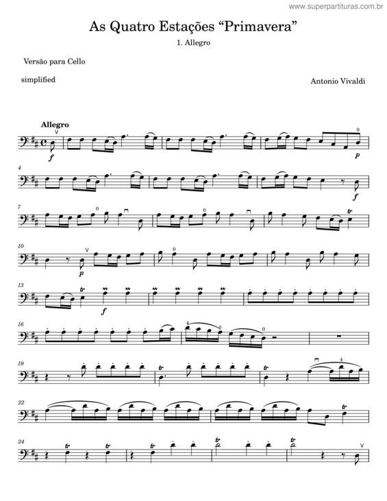Partitura da música As Quatro Estações Primavera – Antonio Vivaldi