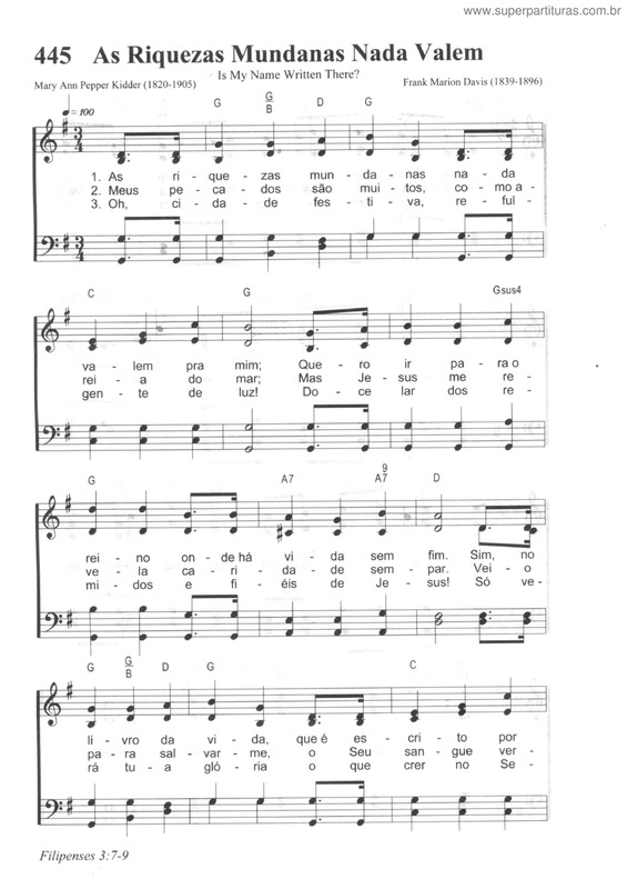 Partitura da música As Riquezas Mundanas Nada Valem