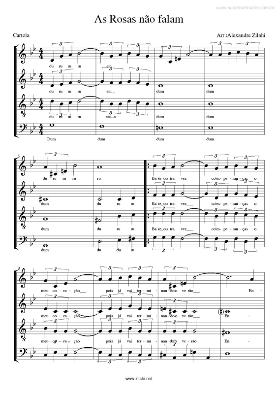 Partitura da música As Rosas Não Falam v.2