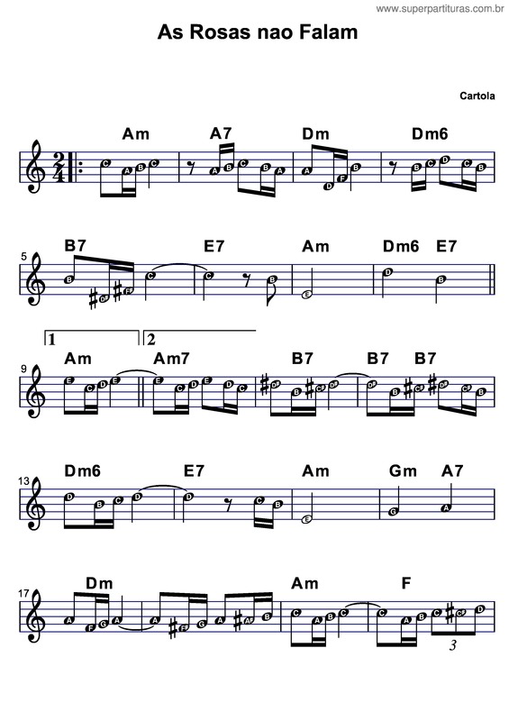 Partitura da música As Rosas Não Falam v.21