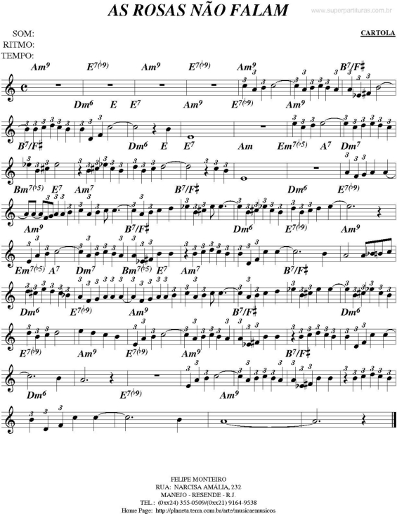 Partitura da música As Rosas Não Falam v.3