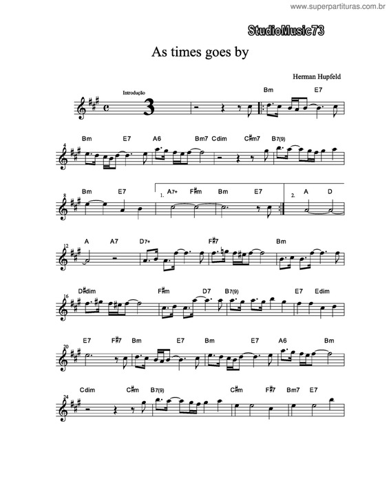 Partitura da música As times goes by