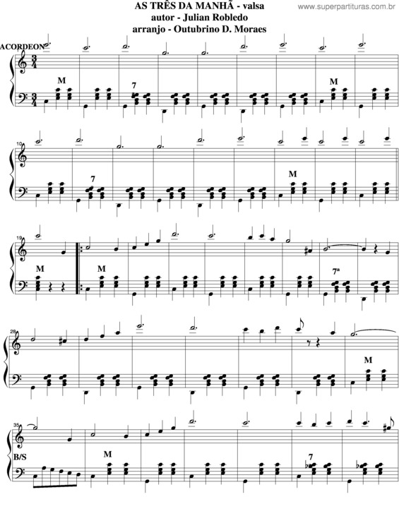 Partitura da música As Três Da Manhã v.2