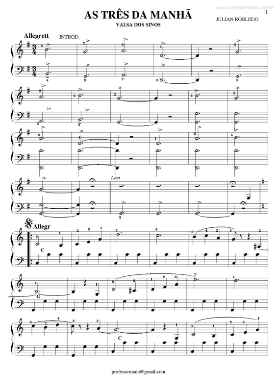 Partitura da música As Três da Manhã