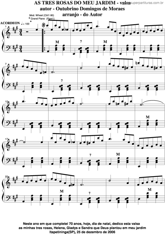 Partitura da música As Três Rosas Do Meu Jardim v.3