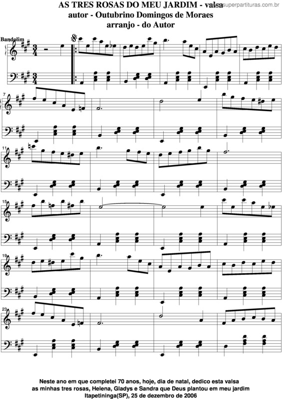 Partitura da música As Três Rosas Do Meu Jardim v.5