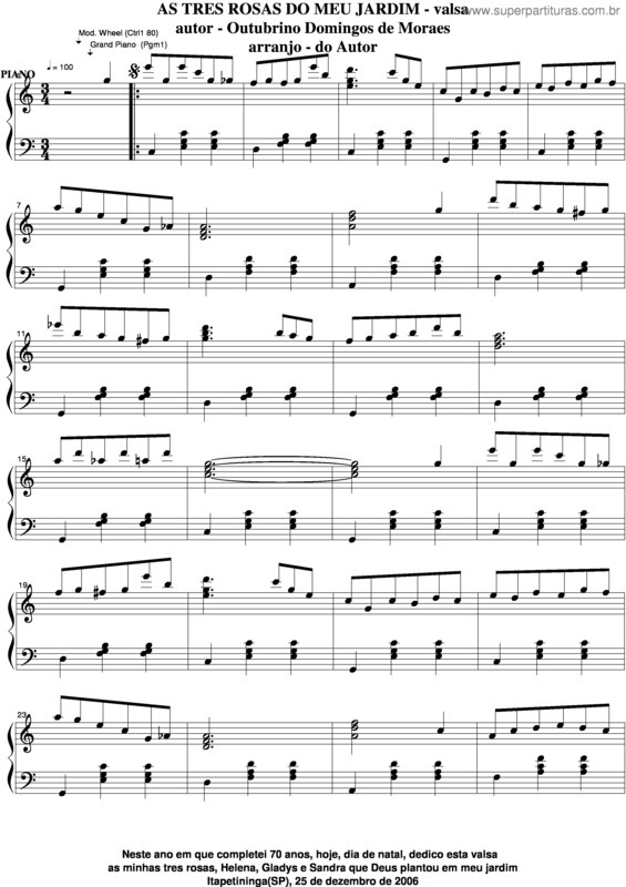 Partitura da música As Três Rosas Do Meu Jardim v.6