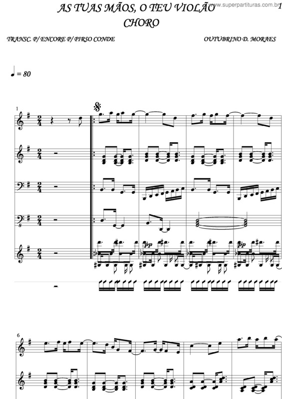 Partitura da música As Tuas Mãos, O Teu Violão v.2