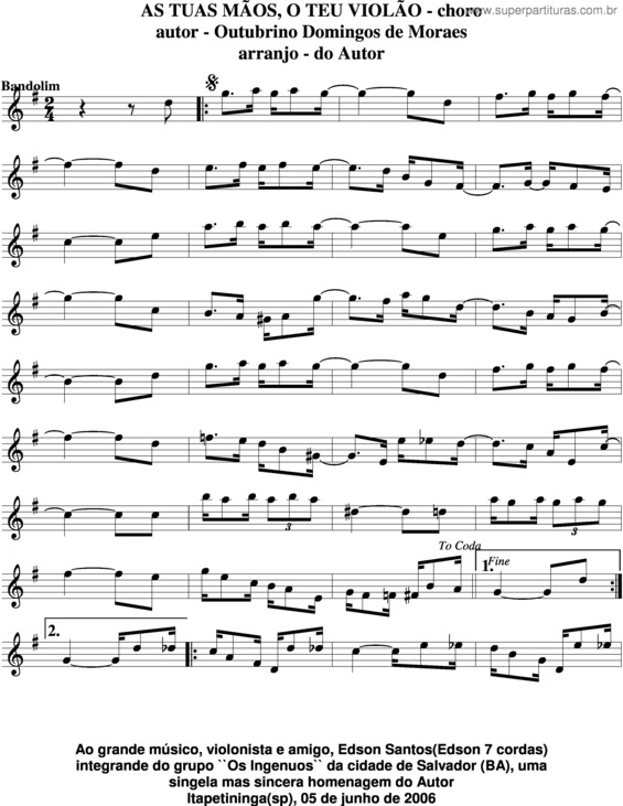 Partitura da música As Tuas Mãos, O Teu Violão v.3