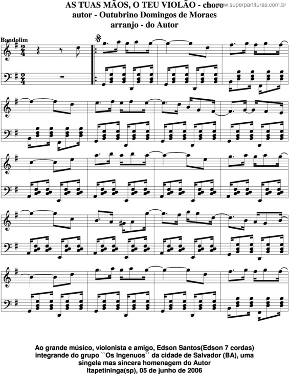 Partitura da música As Tuas Mãos, O Teu Violão v.4