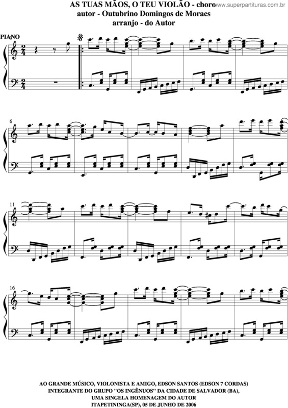 Partitura da música As Tuas Mãos, O Teu Violão v.5