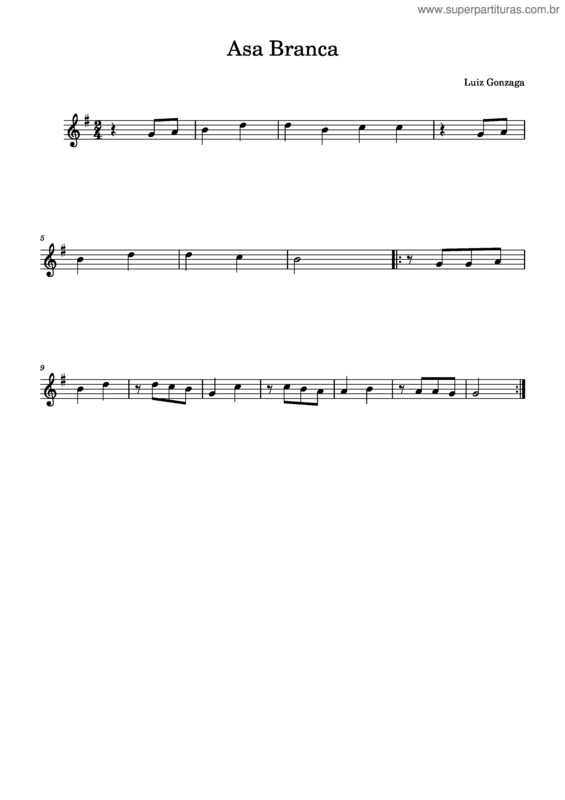 Partitura da música Asa Branca  – Luiz Gonzaga Asa Branca