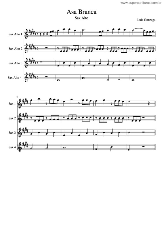 Partitura da música Asa Branca – Estudos