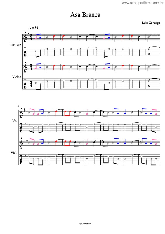 Partitura da música Asa Branca – Luiz Gonzaga – Tablatura E Partitura Para Ukulele E Violão