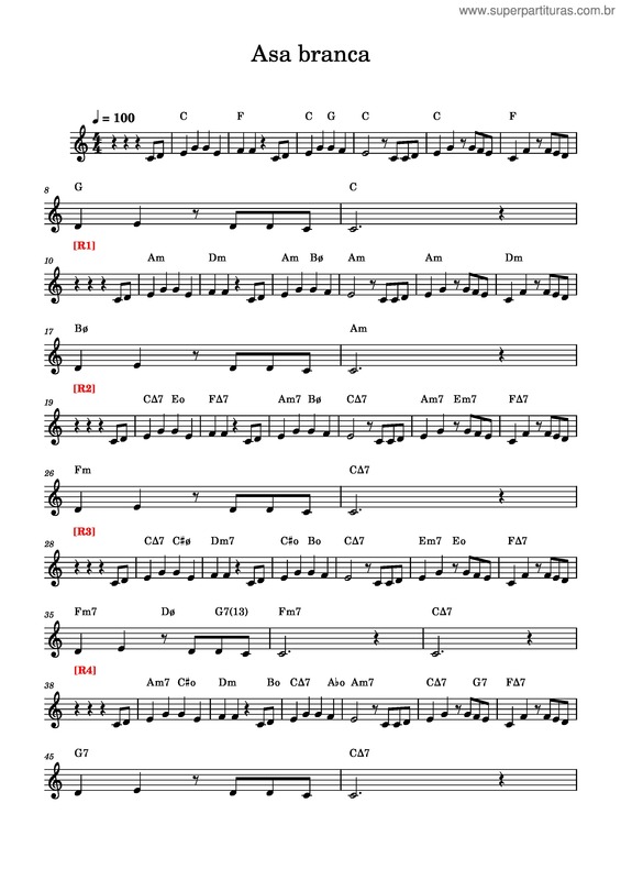Partitura da música Asa Branca – Luiz Gonzaga Asa Branca v.6