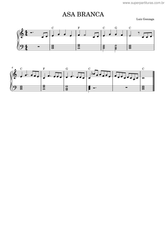 Partitura da música Asa Branca – Luiz Gonzaga Asa Branca v.7