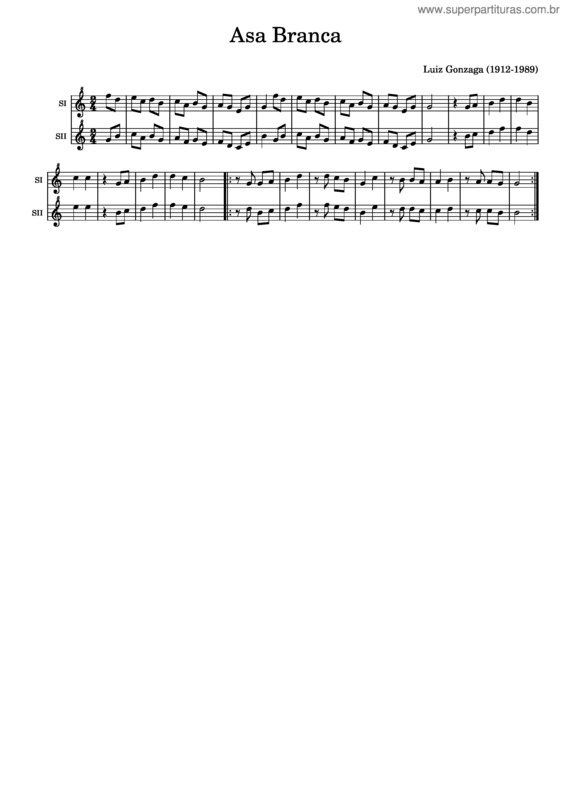 Partitura da música Asa Branca – Luiz Gonzaga Ifce:  Asa Branca