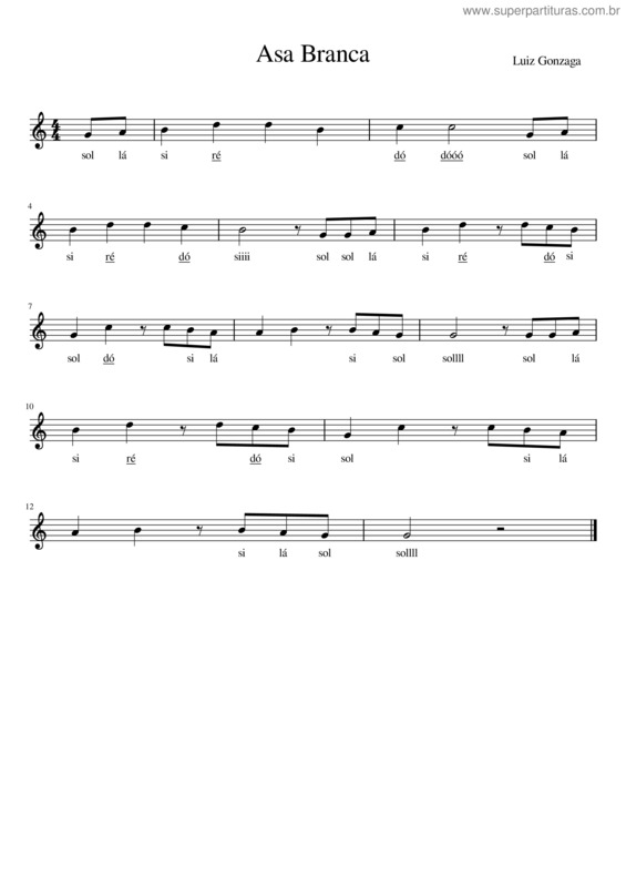 Partitura da música Asa Branca – Luiz Gonzaga v.10