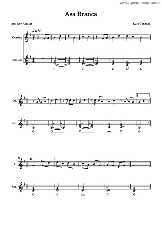 Partitura da música Asa Branca – Luiz Gonzaga v.11