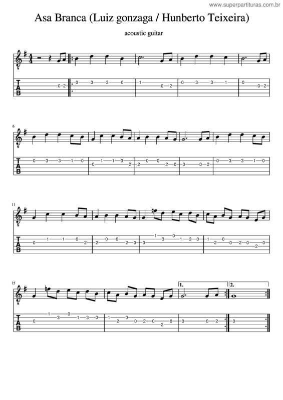 Partitura da música Asa Branca – Luiz Gonzaga v.2