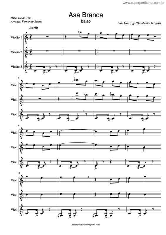 Partitura da música Asa Branca – Luiz Gonzaga v.5