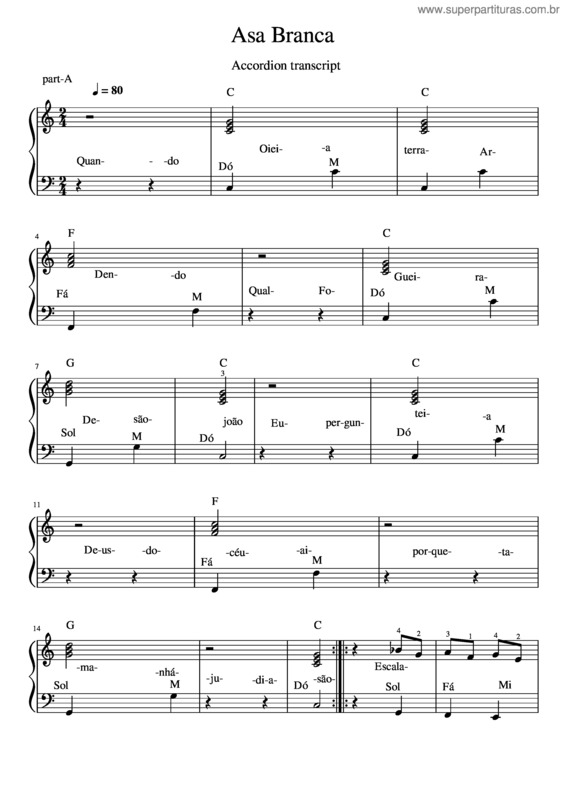 Partitura da música Asa Branca – Luiz Gonzaga v.8