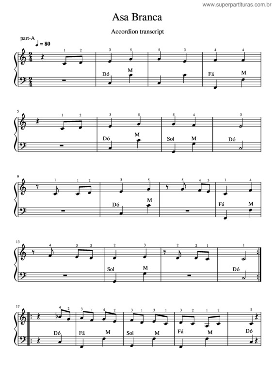 Partitura da música Asa Branca – Luiz Gonzaga v.9