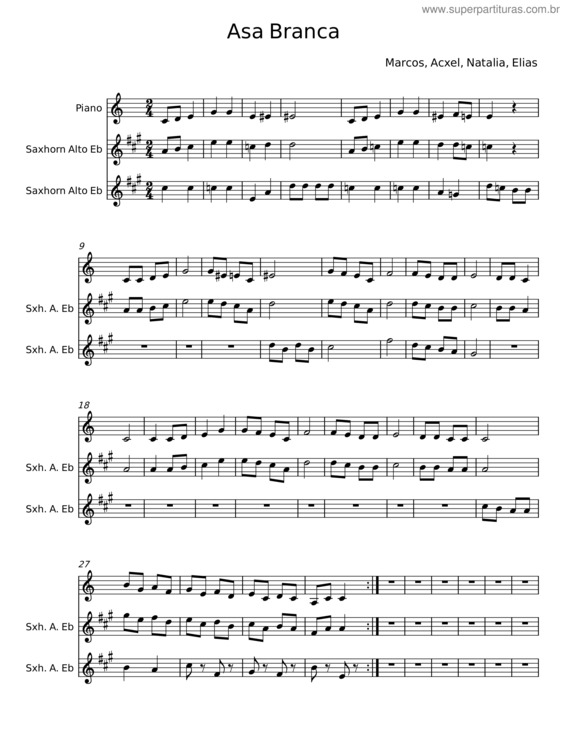 Partitura da música Asa Branca – Marcos