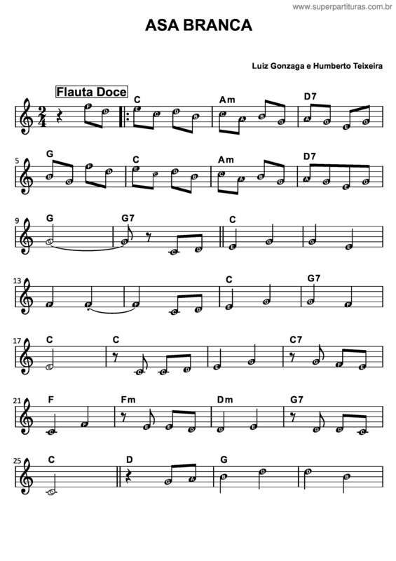 Partitura da música Asa Branca 2