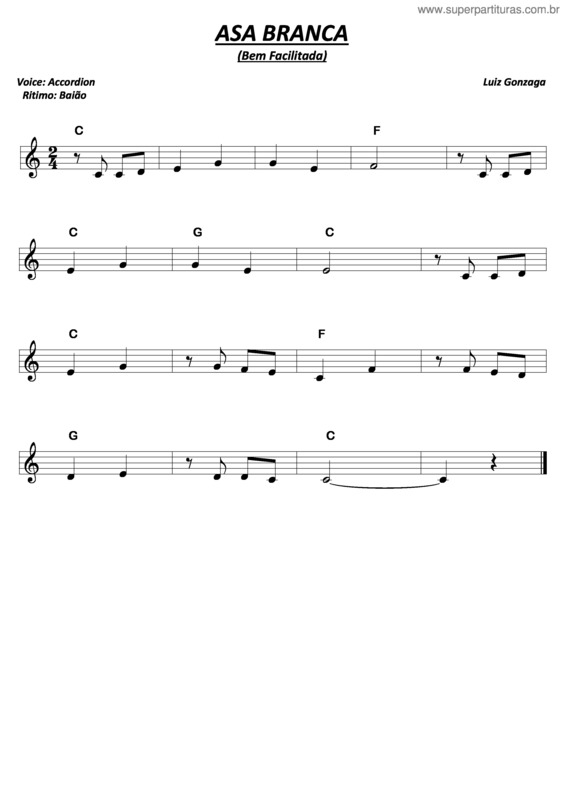 Partitura da música Asa Branca 3