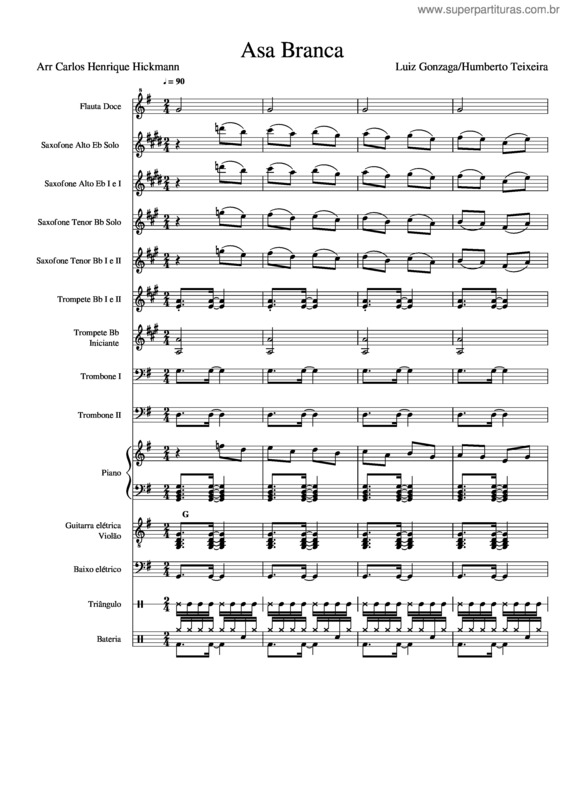 Partitura da música Asa Branca Banda Portal Da Fazenda