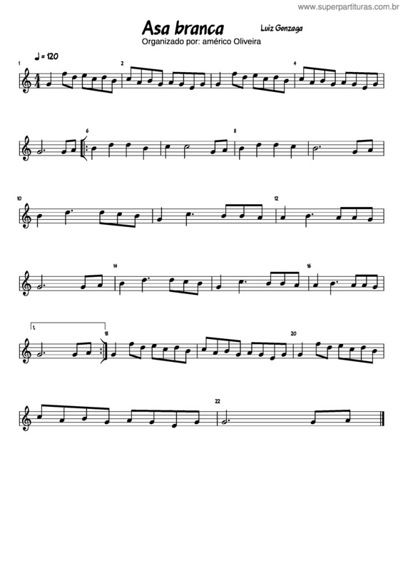 Partitura da música Asa Branca Organizado Por: Américo Oliveira