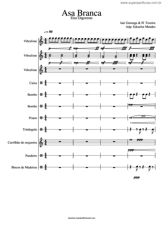 Partitura da música Asa Branca Percussion Assemble