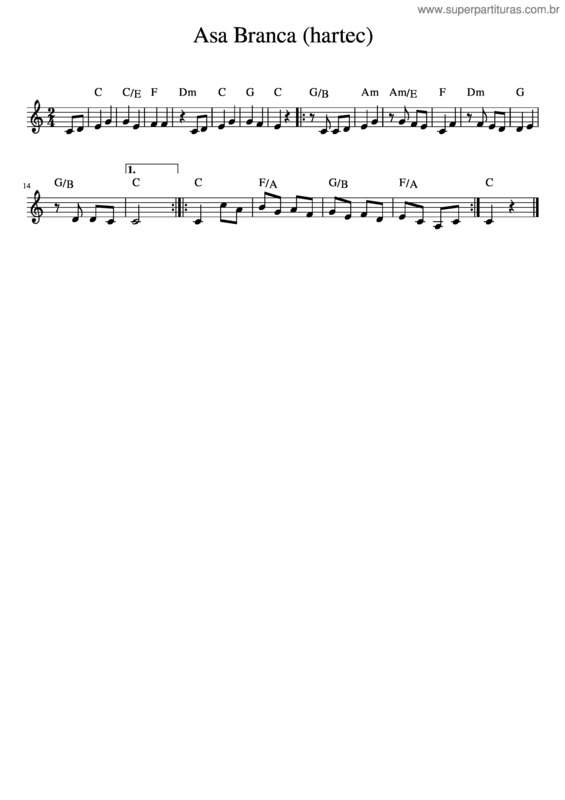 Partitura da música Asa Branca Re Harmonia Hartec  Raquel
