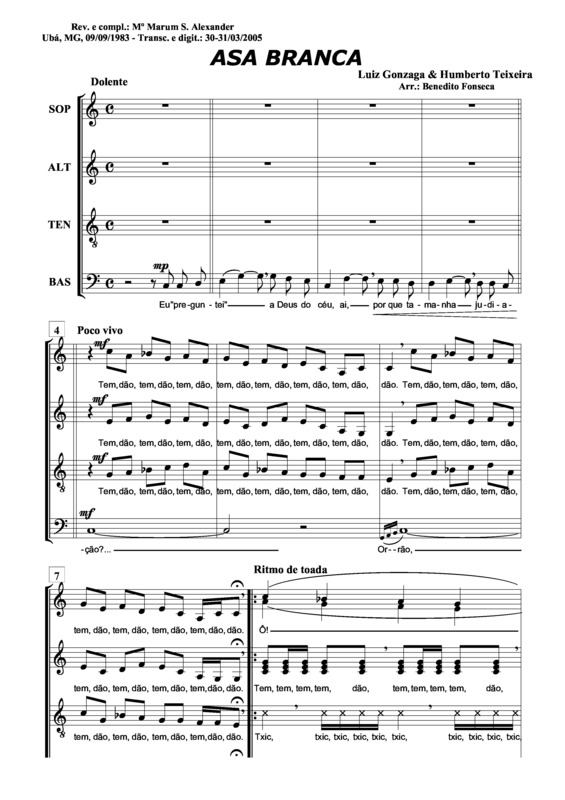 Partitura da música Asa Branca v.14