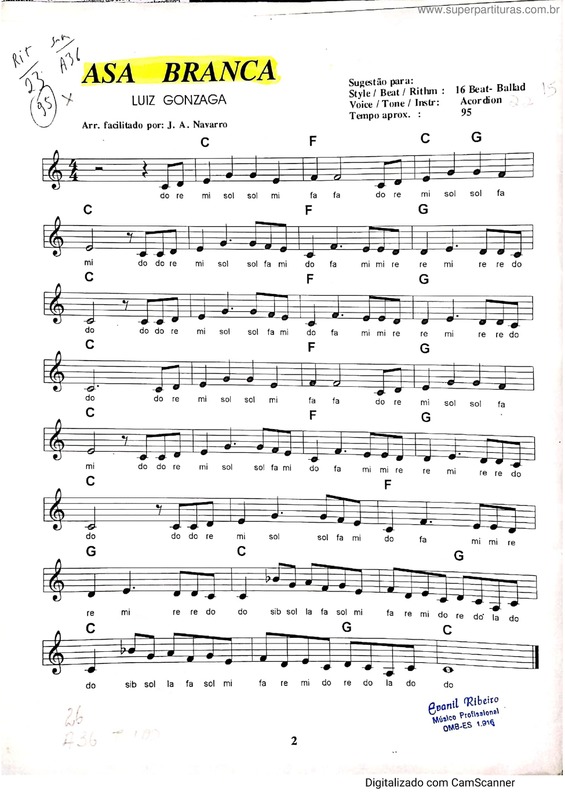 Partitura da música Asa Branca v.18