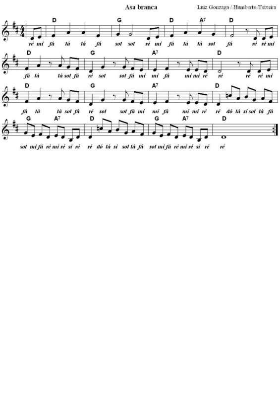 Partitura da música Asa Branca v.2