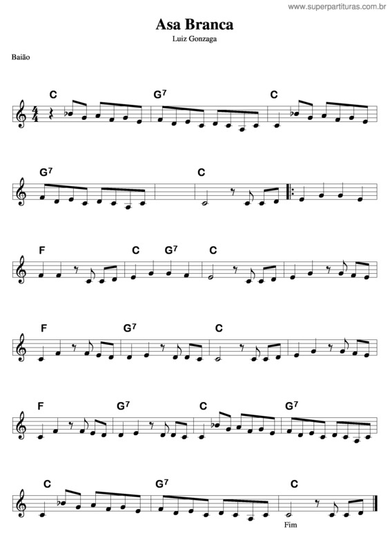 Partitura da música Asa Branca v.24
