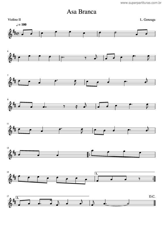 Partitura da música Asa Branca v.34