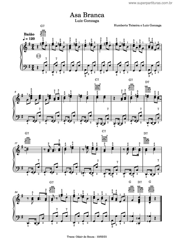 Partitura da música Asa Branca v.40